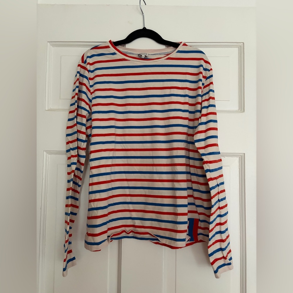 KULE‎ Striped Long Sleeve Tee in Red, Blue & Cream